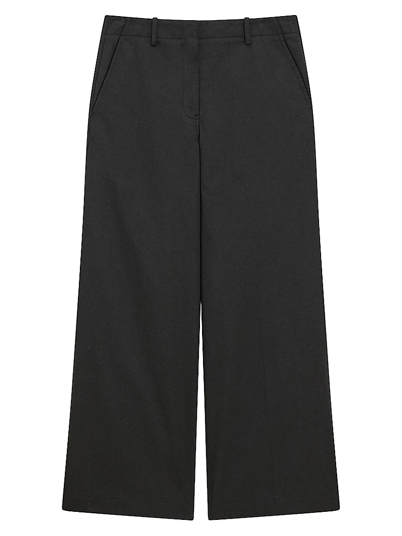Relaxed Stretch Cotton Wide-Leg Pants