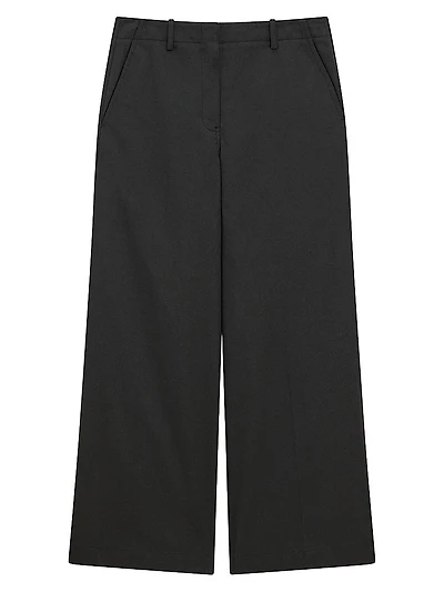 Relaxed Stretch Cotton Wide-Leg Pants