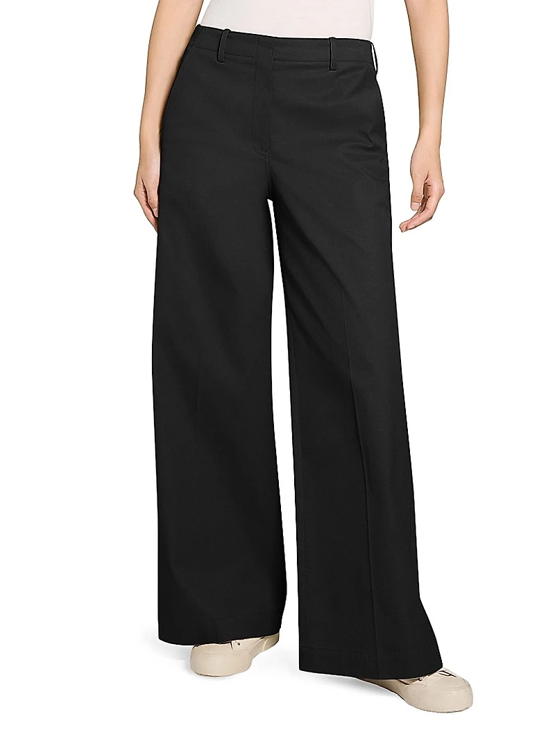 Relaxed Stretch Cotton Wide-Leg Pants