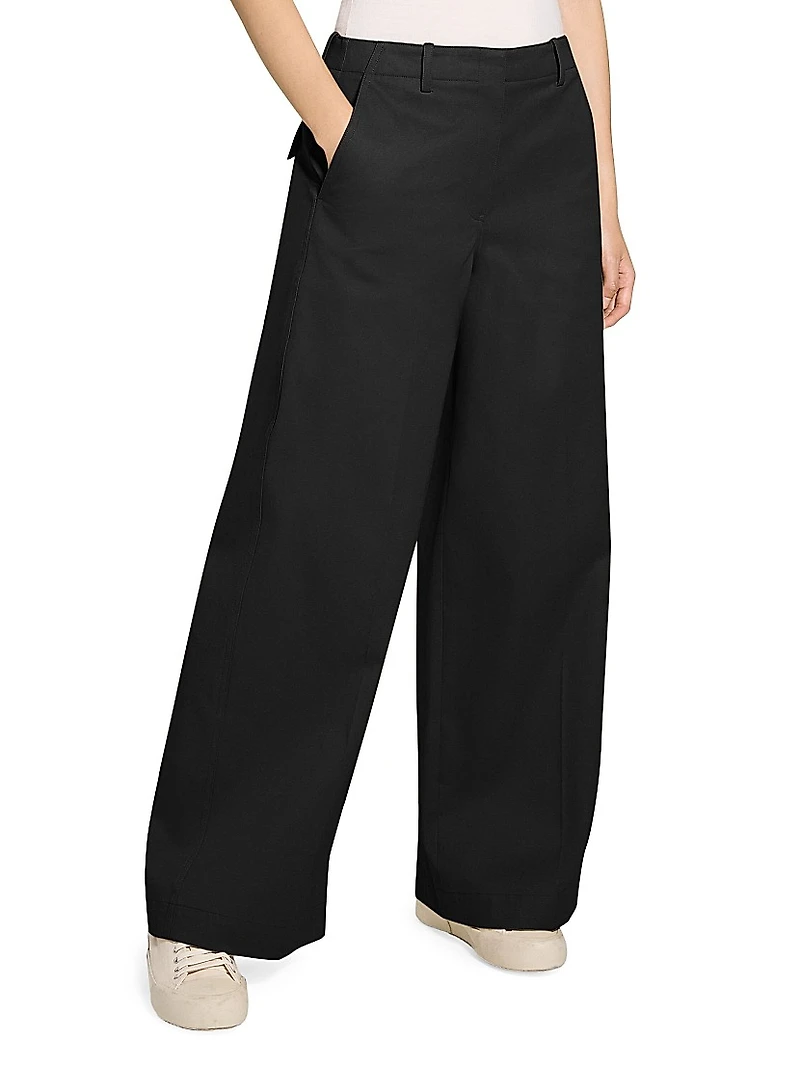 Relaxed Stretch Cotton Wide-Leg Pants