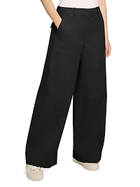 Relaxed Stretch Cotton Wide-Leg Pants