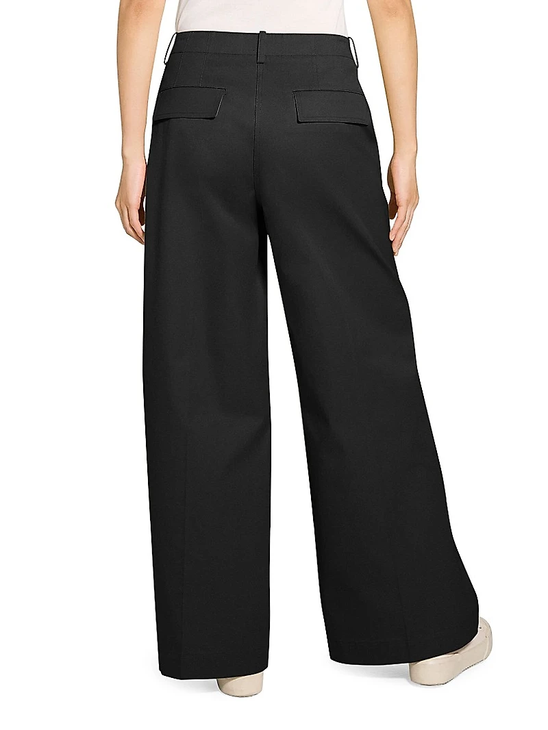 Relaxed Stretch Cotton Wide-Leg Pants