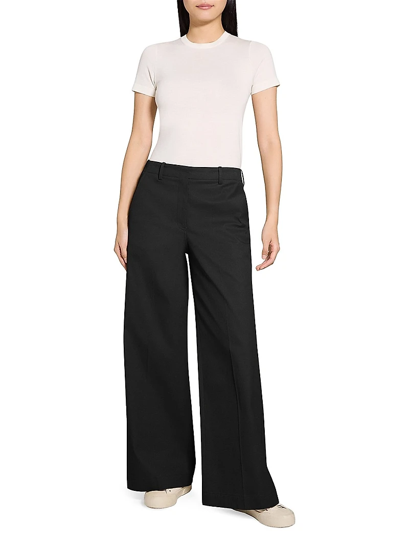 Relaxed Stretch Cotton Wide-Leg Pants