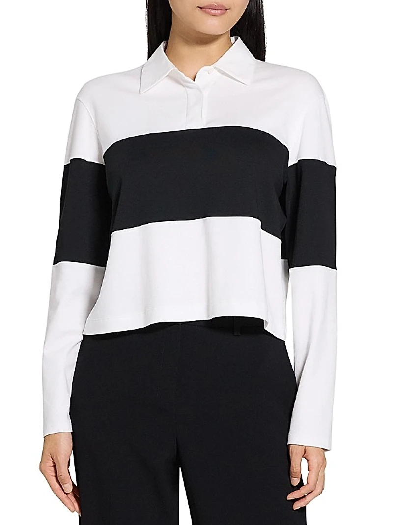 Striped Cotton Crop Polo Shirt
