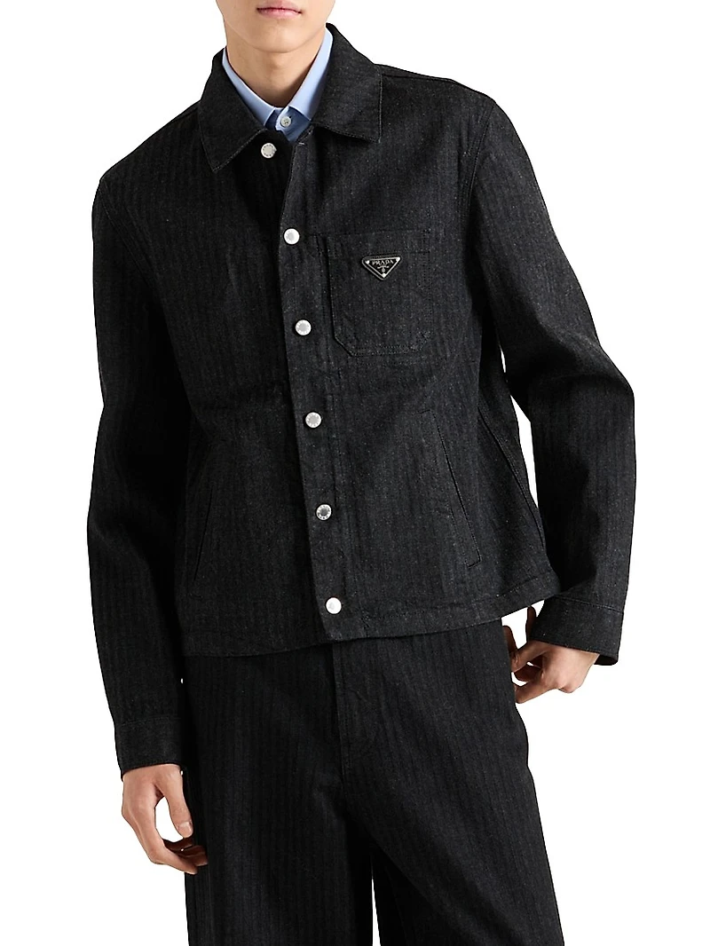 Chevron Denim Blouson Jacket