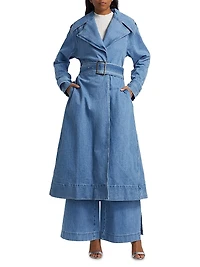 Chloe Washed-Denim Belted Trench Coat