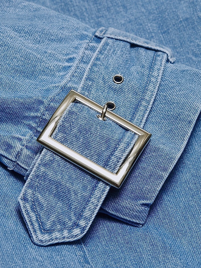 Chloe Washed-Denim Belted Trench Coat