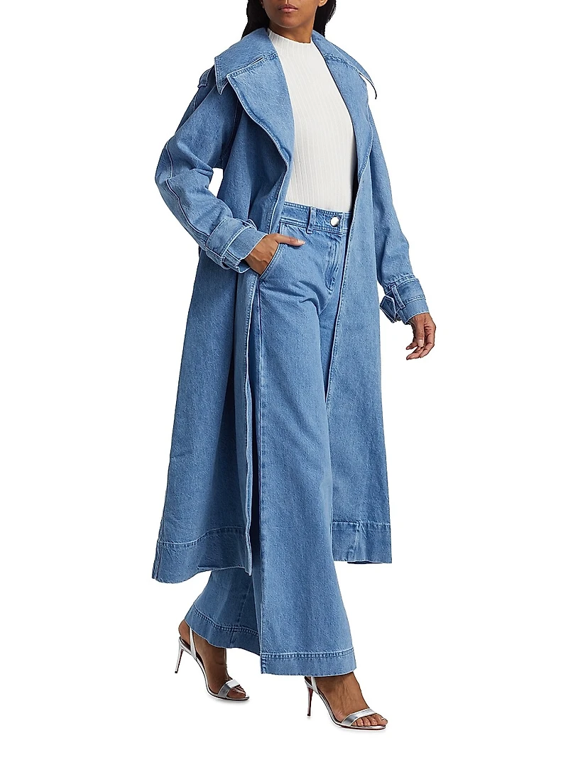Chloe Washed-Denim Belted Trench Coat