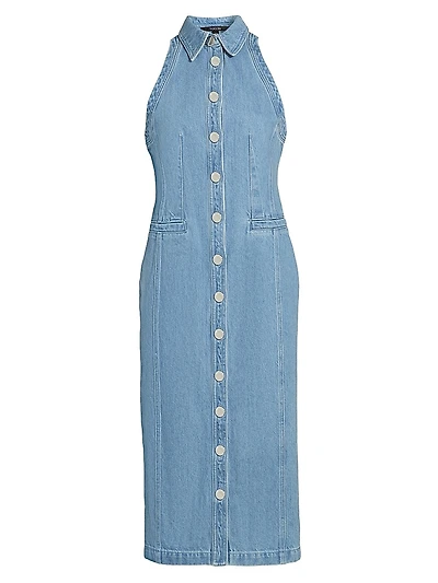 Palmer Washed-Denim Button-Front Midi-Dress