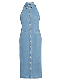 Palmer Washed-Denim Button-Front Midi-Dress