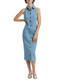 Palmer Washed-Denim Button-Front Midi-Dress