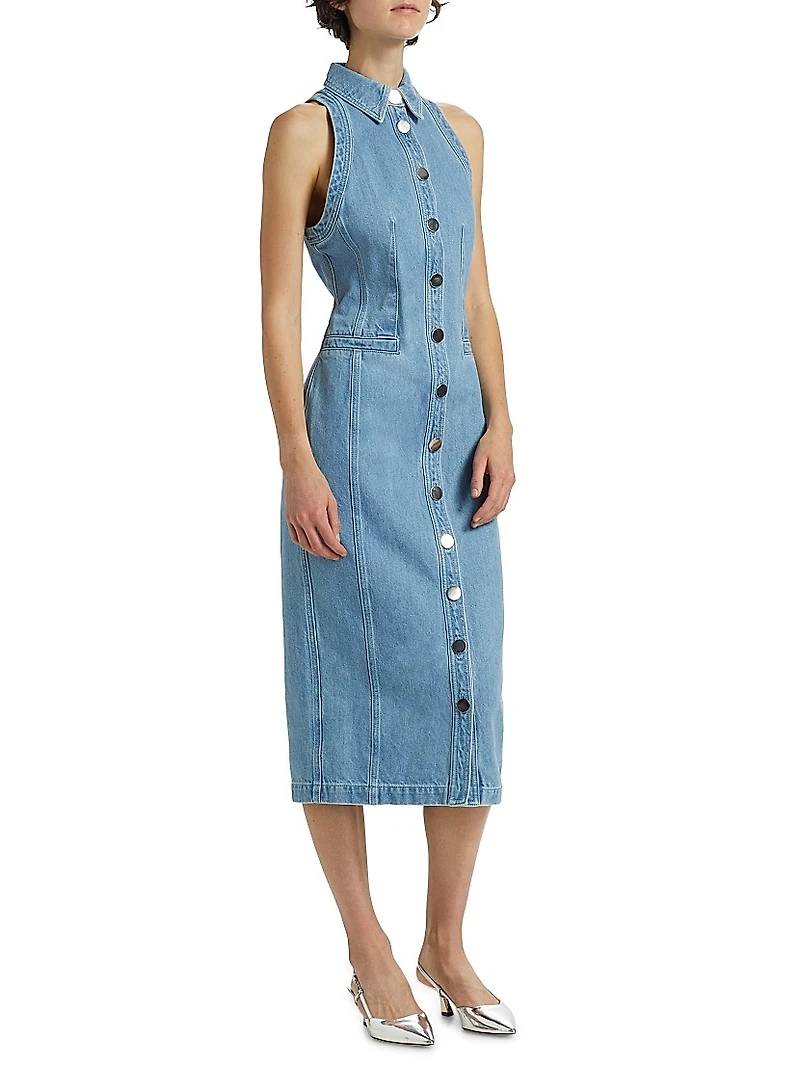 Palmer Washed-Denim Button-Front Midi-Dress