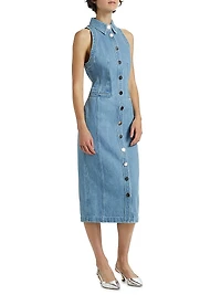 Palmer Washed-Denim Button-Front Midi-Dress