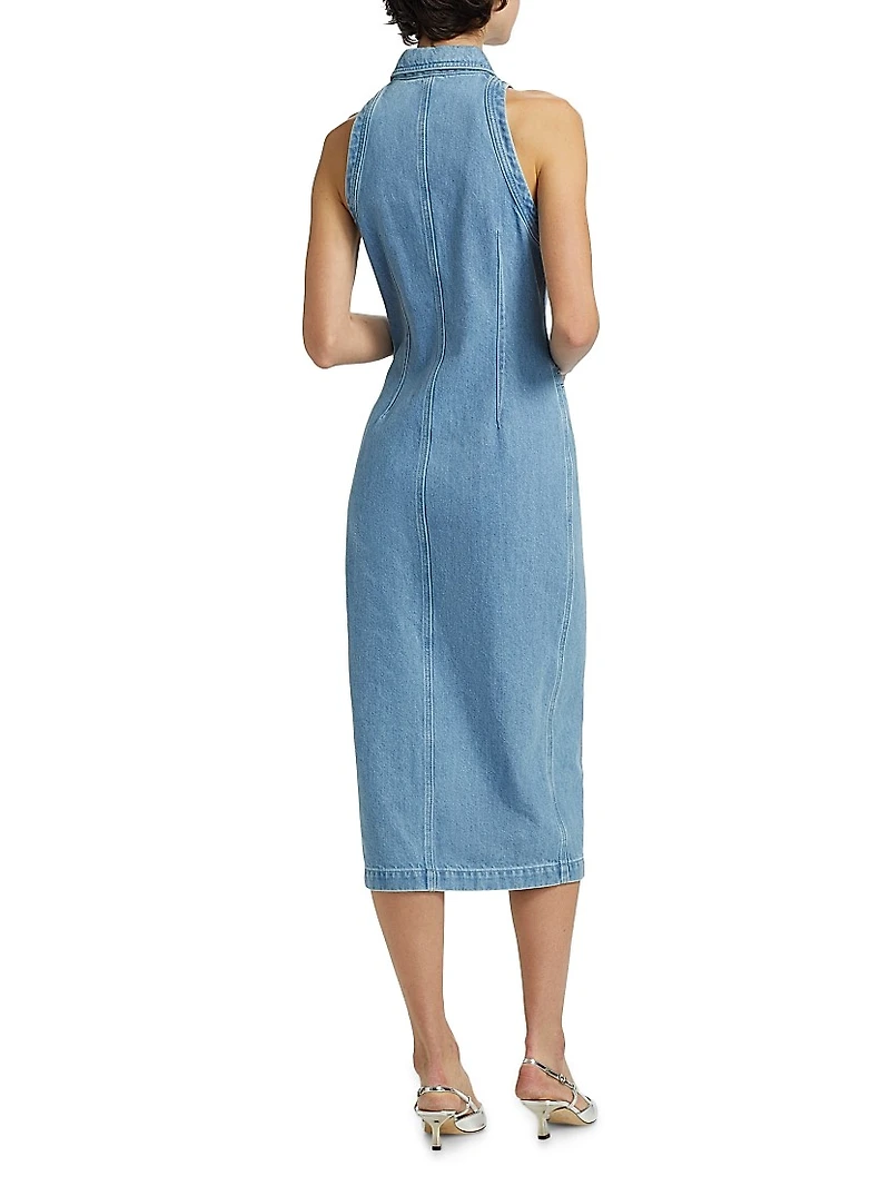 Palmer Washed-Denim Button-Front Midi-Dress