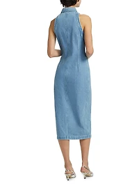 Palmer Washed-Denim Button-Front Midi-Dress