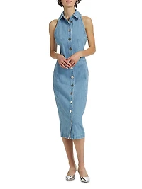 Palmer Washed-Denim Button-Front Midi-Dress