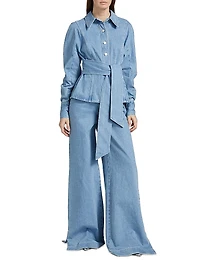Mina Washed Denim Belted Shirt