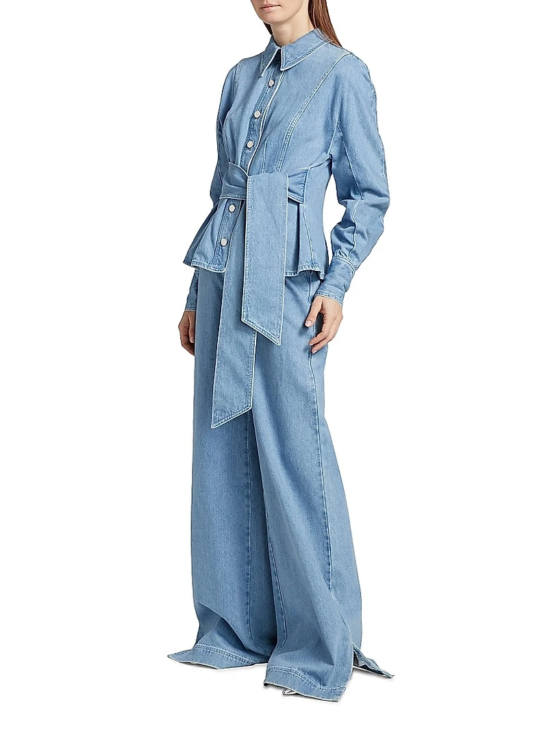 Mina Washed Denim Belted Shirt