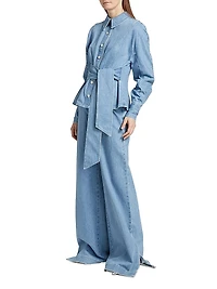 Mina Washed Denim Belted Shirt