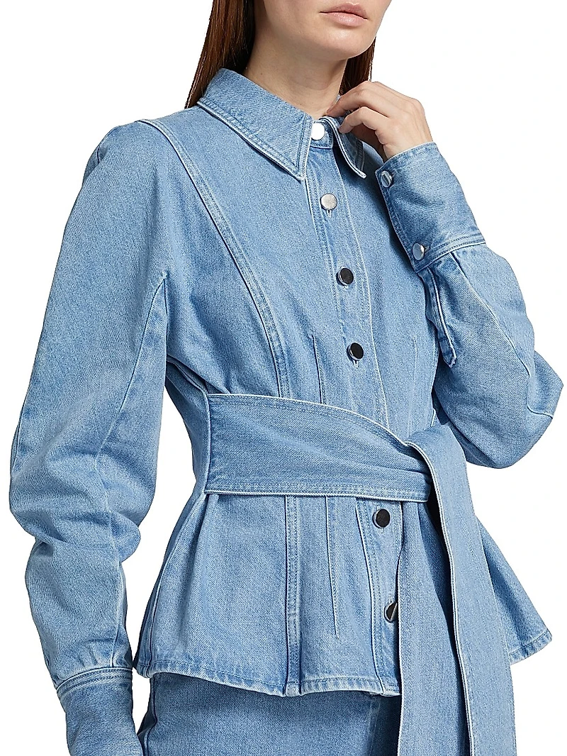Mina Washed Denim Belted Shirt