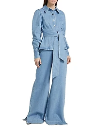 Mina Washed Denim Belted Shirt