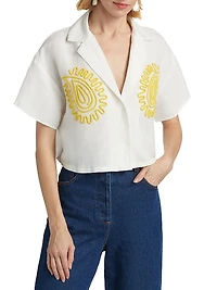 Carly Embroidered Linen-Blend Shirt