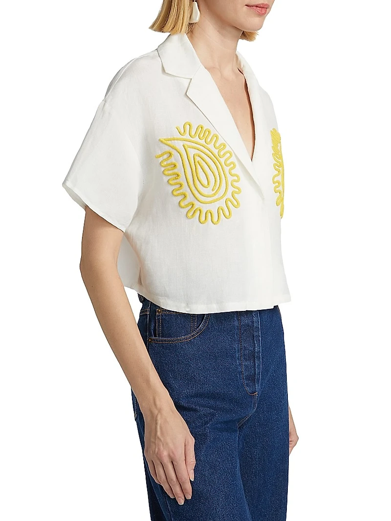 Carly Embroidered Linen-Blend Shirt