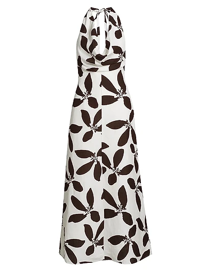 Jennifer Floral Linen-Blend Halterneck Maxi Dress
