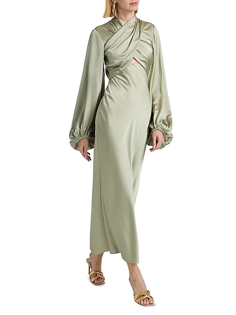 Becca Satin Gathered Maxi Dress