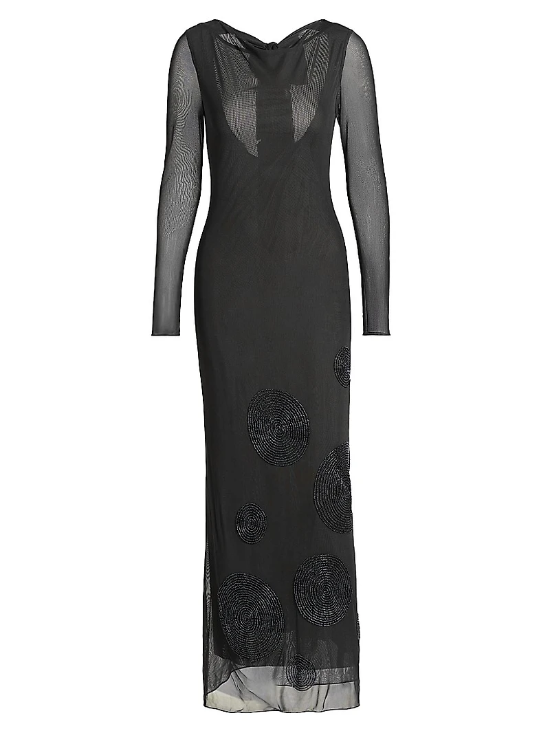 Chelsea Sheer Mesh Beaded Maxi-Dress