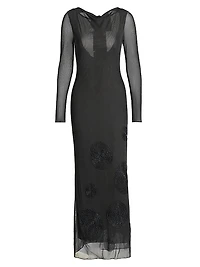 Chelsea Sheer Mesh Beaded Maxi-Dress