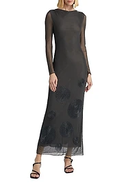Chelsea Sheer Mesh Beaded Maxi-Dress