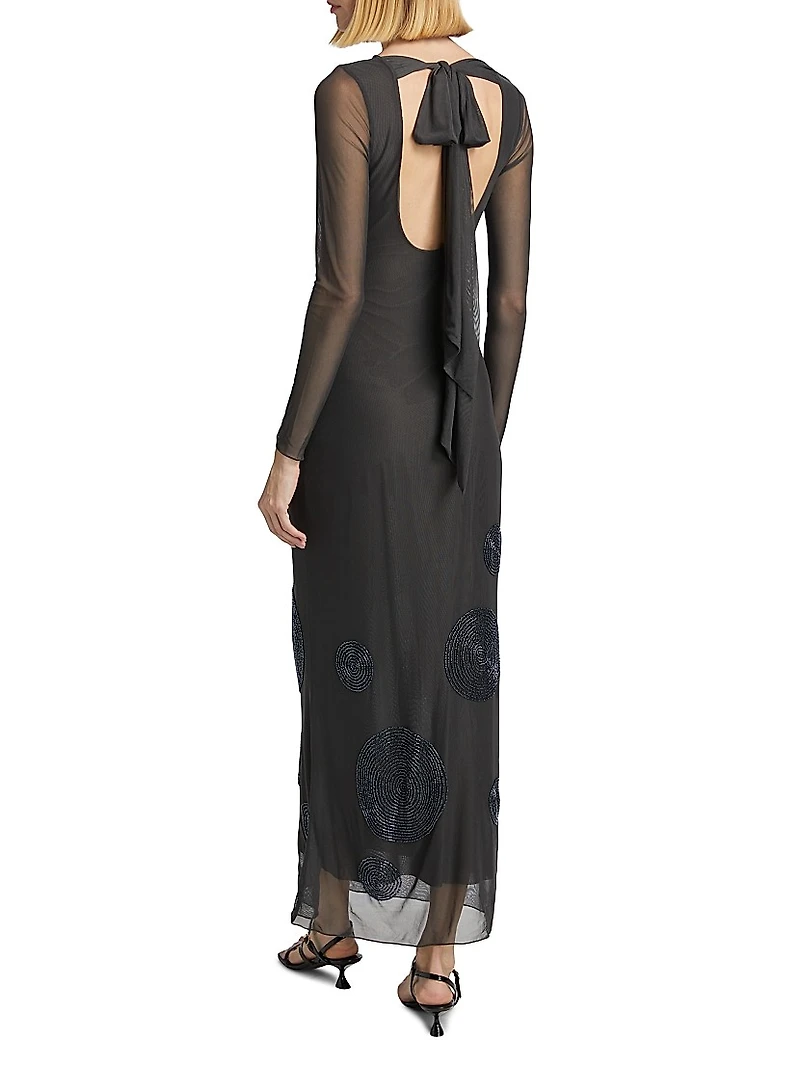 Chelsea Sheer Mesh Beaded Maxi-Dress