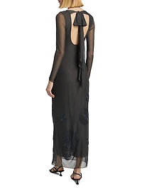 Chelsea Sheer Mesh Beaded Maxi-Dress