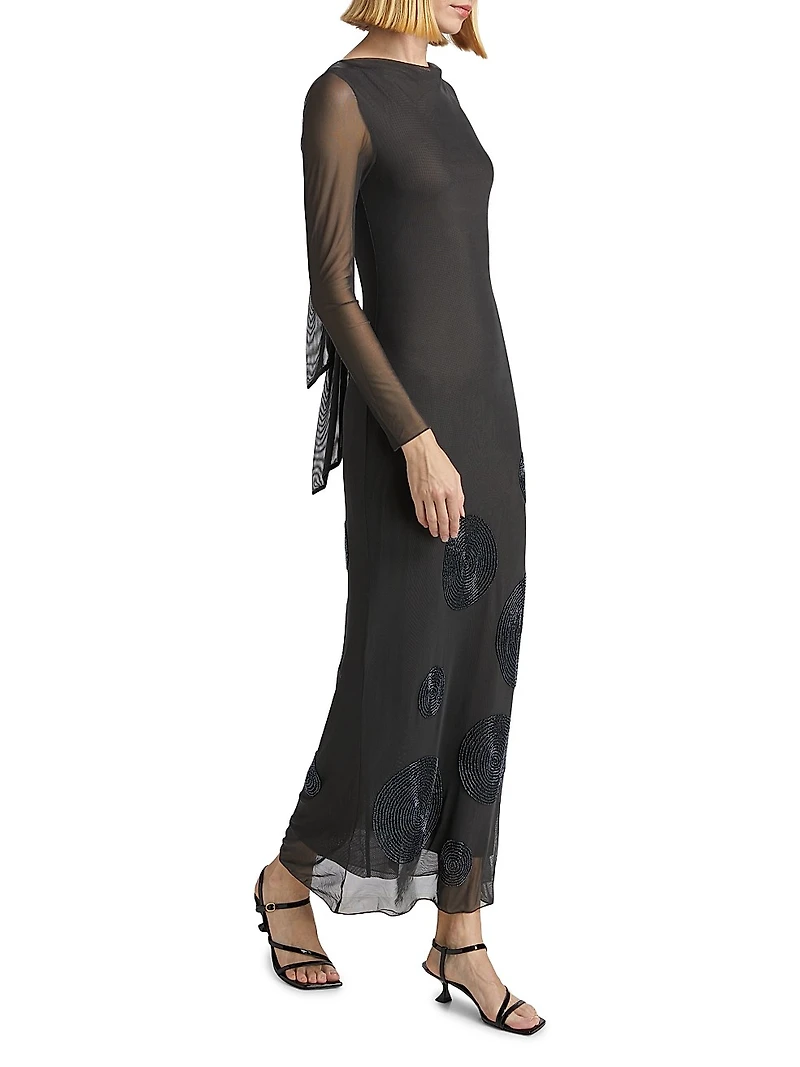 Chelsea Sheer Mesh Beaded Maxi-Dress