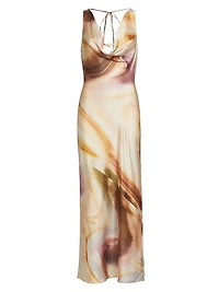 Lacey Abstract Print Satin Maxi Dress