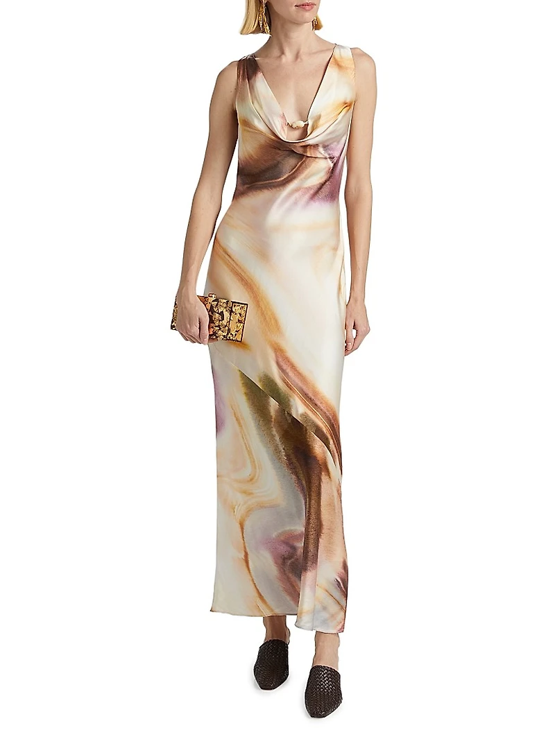 Lacey Abstract Print Satin Maxi Dress