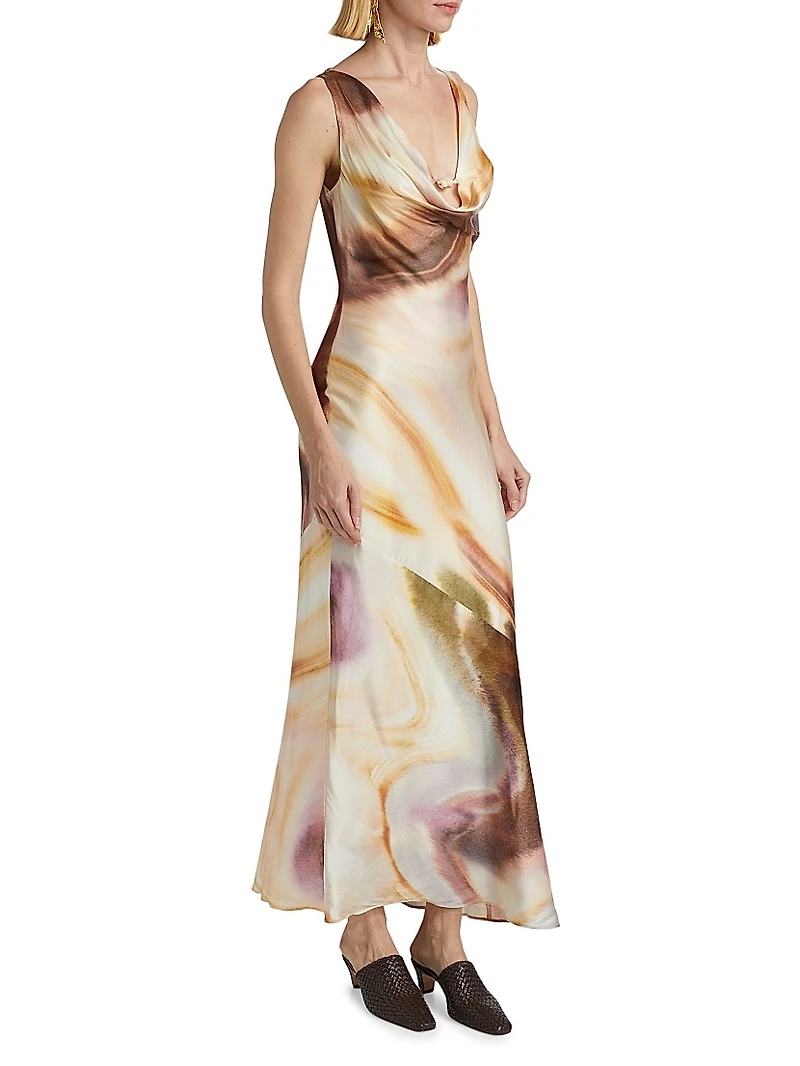 Lacey Abstract Print Satin Maxi Dress