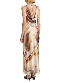 Lacey Abstract Print Satin Maxi Dress