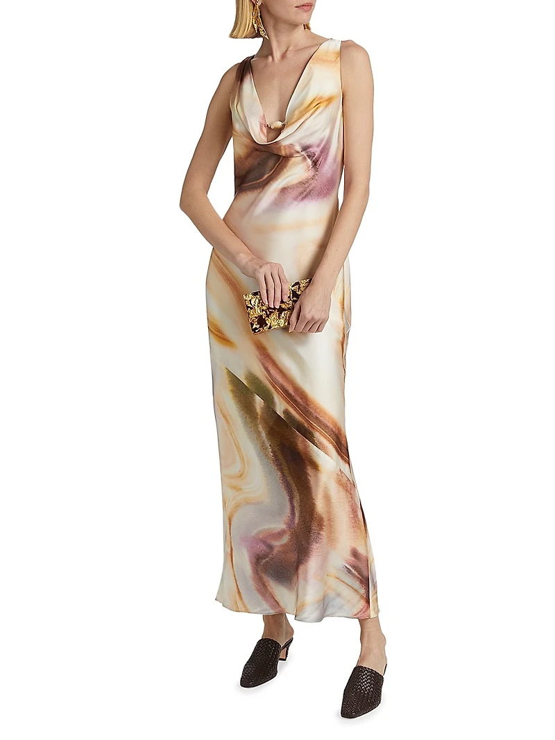 Lacey Abstract Print Satin Maxi Dress