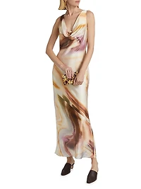 Lacey Abstract Print Satin Maxi Dress
