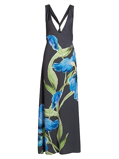 Merida Floral Satin Sleeveless Gown