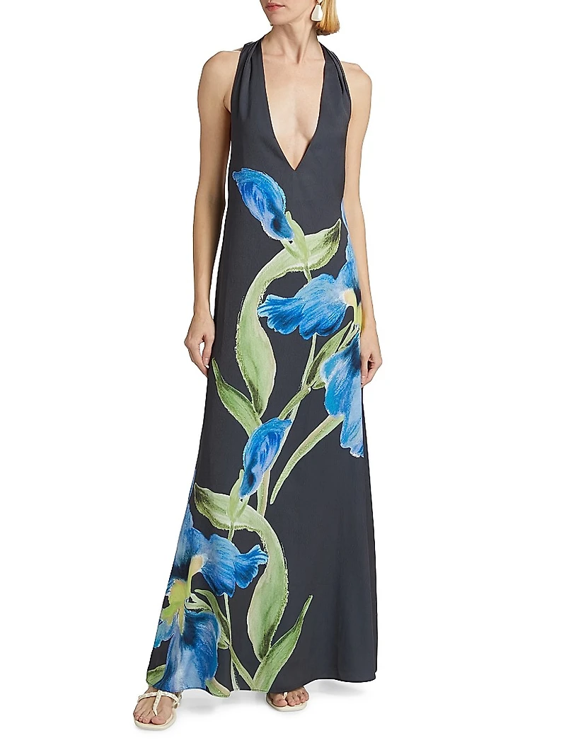 Merida Floral Satin Sleeveless Gown