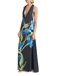 Merida Floral Satin Sleeveless Gown