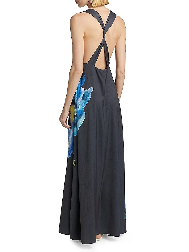 Merida Floral Satin Sleeveless Gown