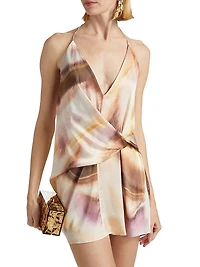 Lacey Abstract Print Satin Tie-Waist Minidress