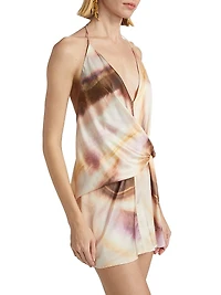 Lacey Abstract Print Satin Tie-Waist Minidress