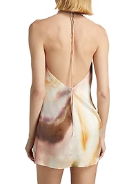 Lacey Abstract Print Satin Tie-Waist Minidress