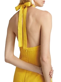 Carly Embroidered Linen-Blend Halterneck Midi-Dress