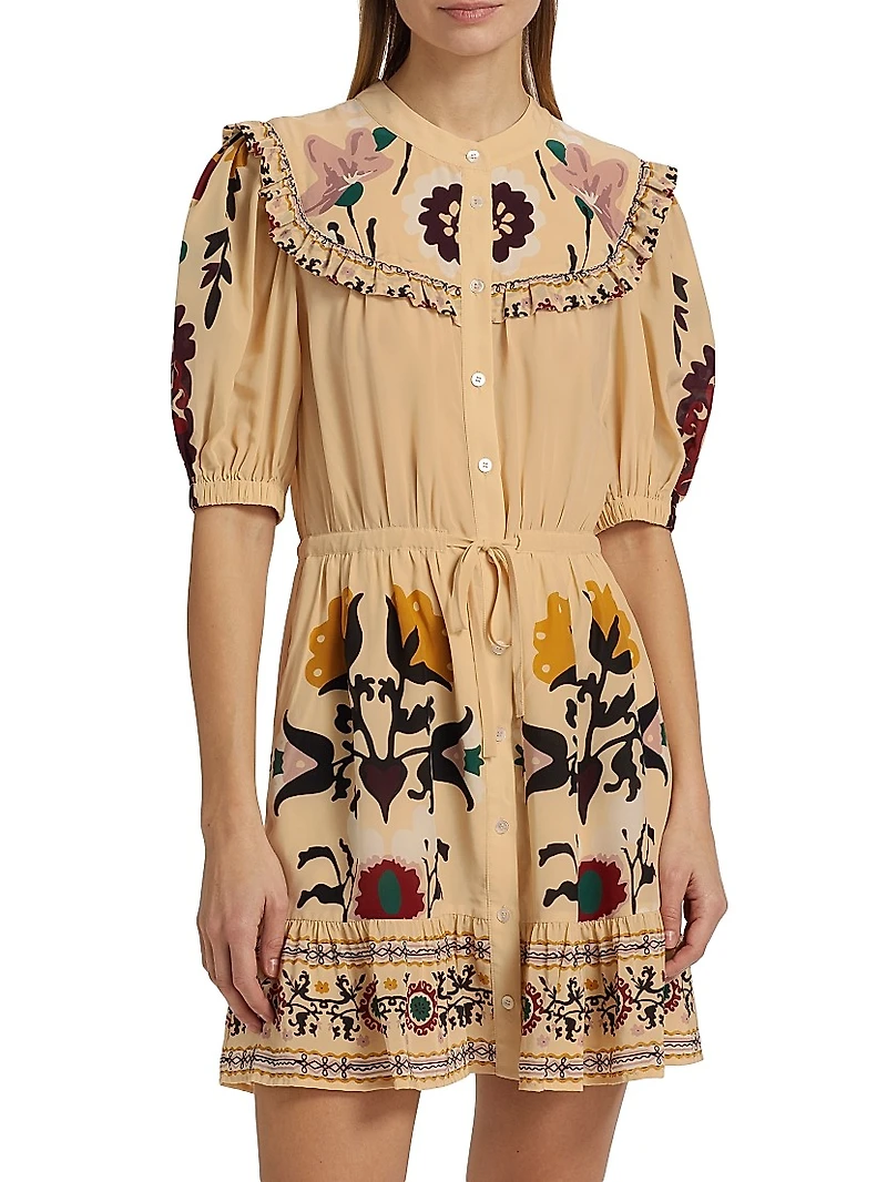 Cassia Print Short-Sleeve Minidress